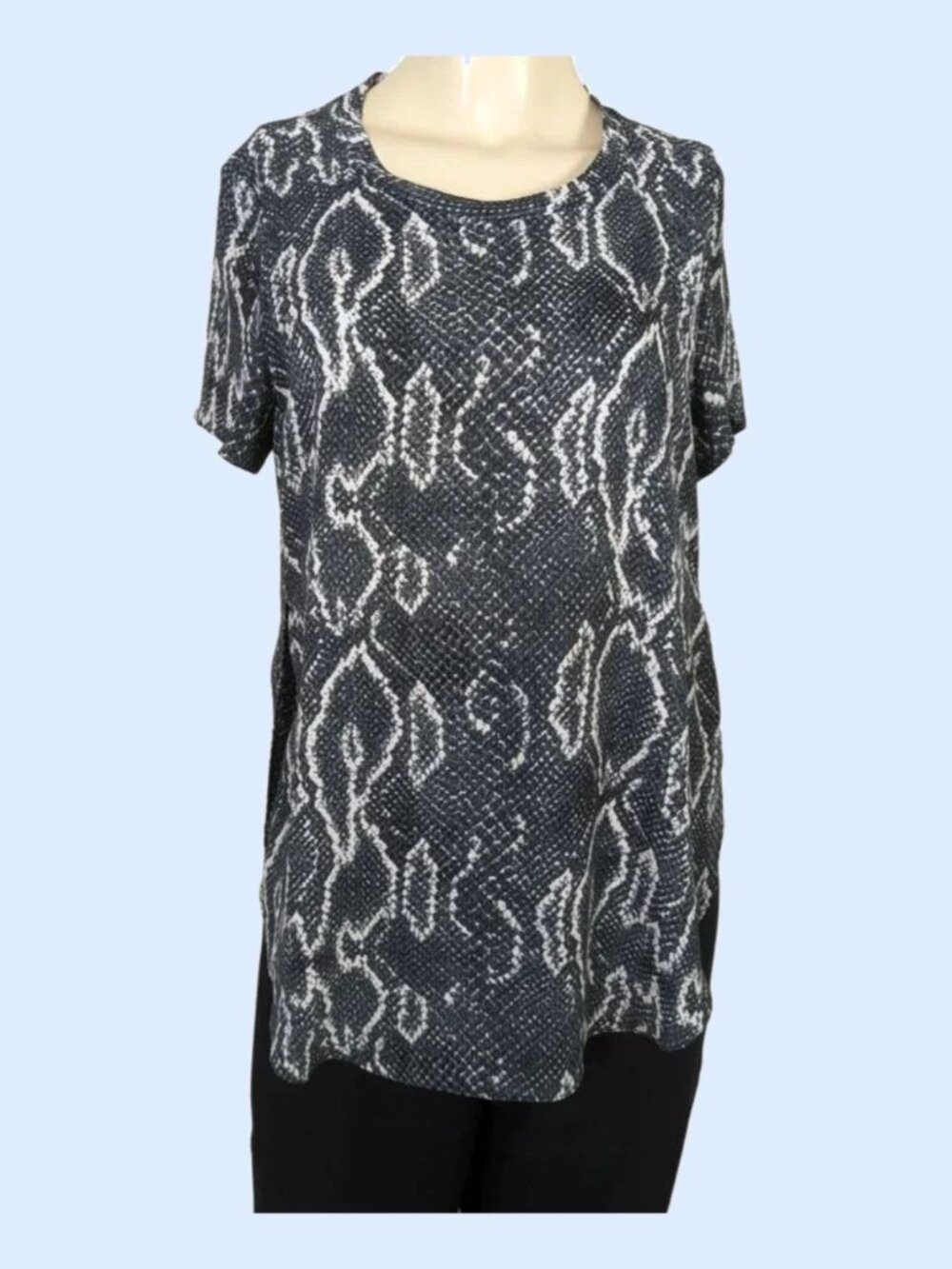 ACROBAT short sleeve snake print side split gray and white top size Small